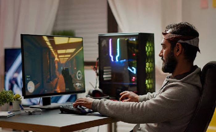Person gaming on PC